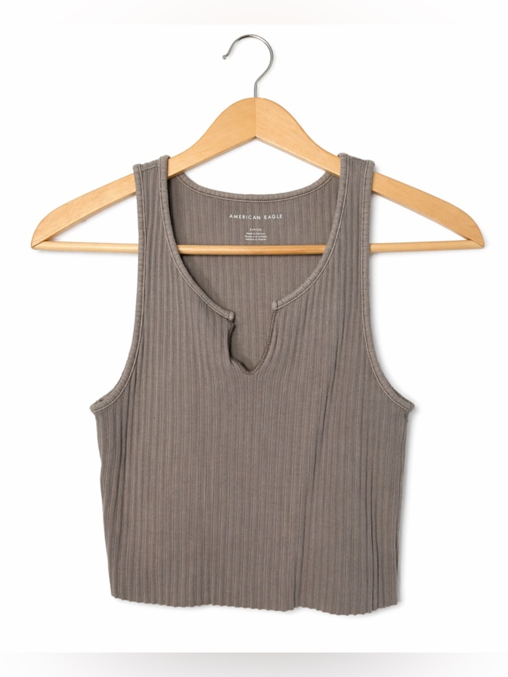 American Eagle Taupe Ribbed Notch Tank Top Fitted Neutral Basic Minimalist